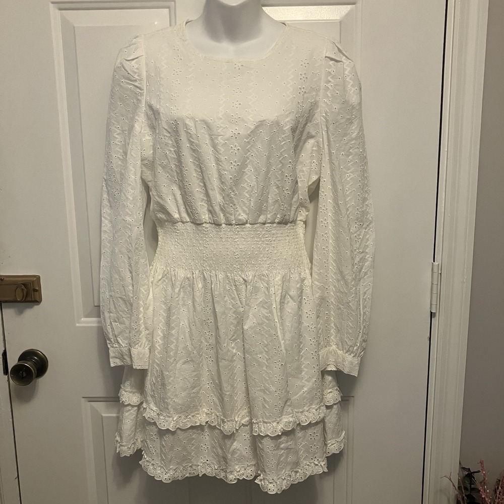 Splendid x Cella Jane Sz Medium Eyelet Tiered Ivory Cottagecore Ruffle Dress
